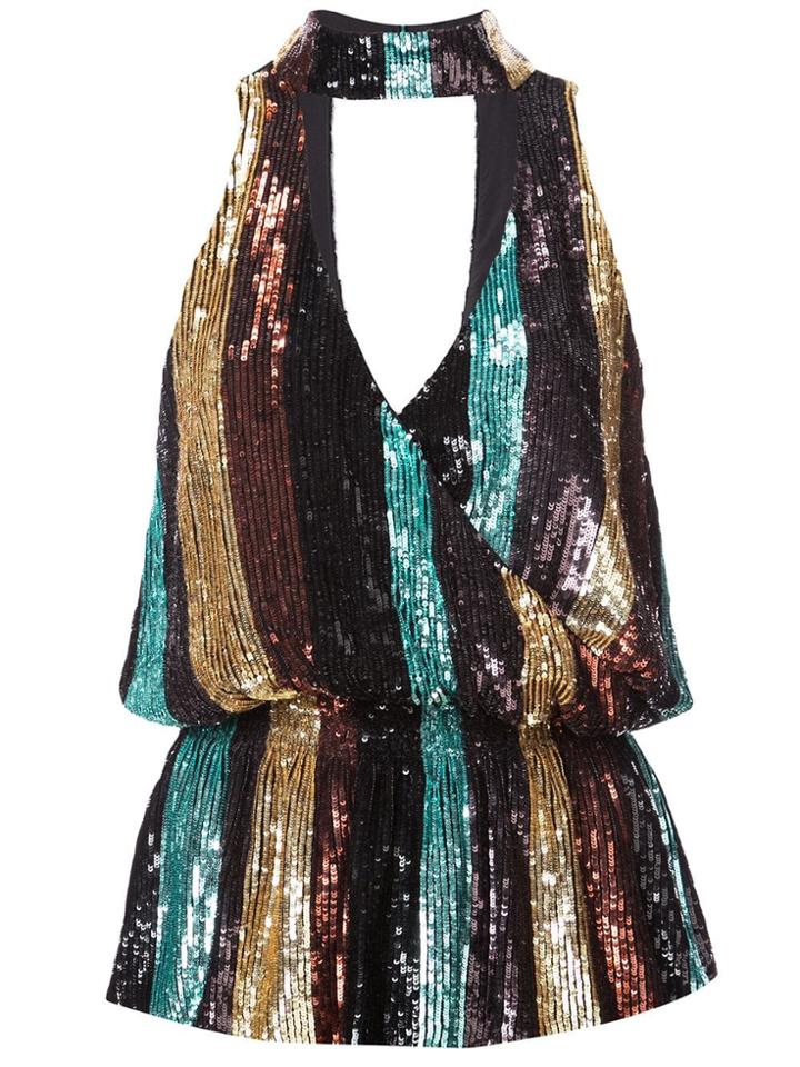 Caroline Constas Striped Sequinned Top - Black