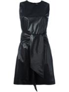 Msgm Tie Fastening Faux Leather Dress, Women's, Size: 40, Black, Cotton/polyurethane