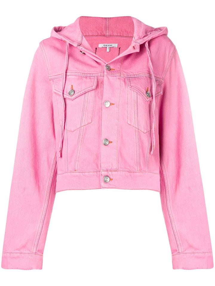 Ganni Hooded Denim Jacket - Pink & Purple