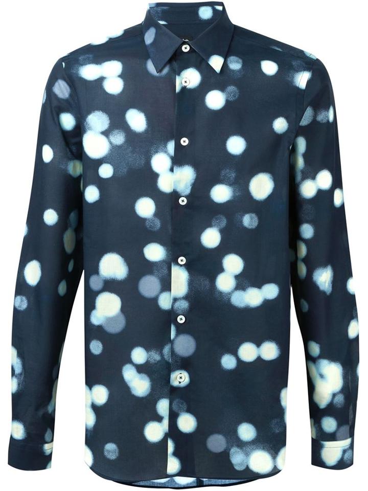 Ps Paul Smith Blurred Spot Print Shirt, Men's, Size: L, Blue, Cotton