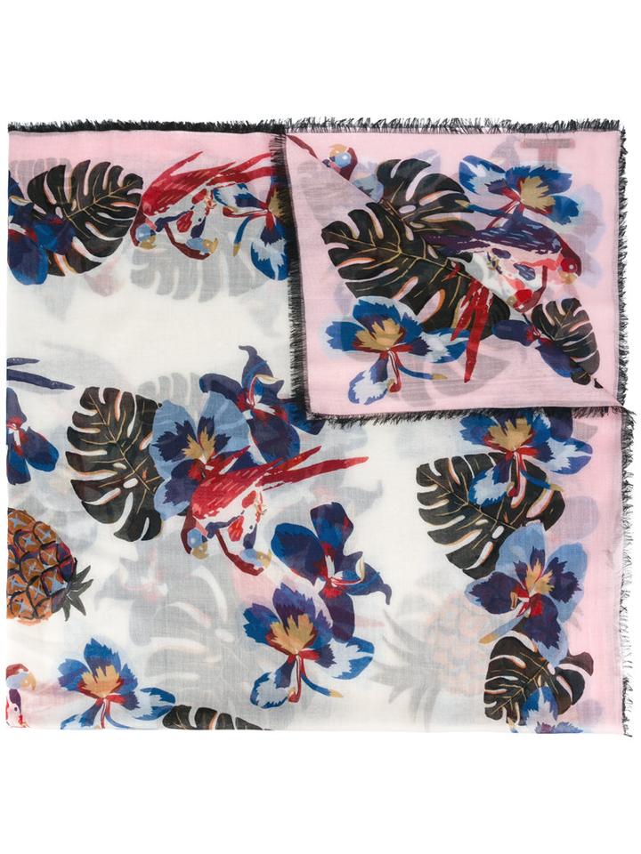 Valentino Floral Print Scarf, Women's, White, Wool/cashmere/silk