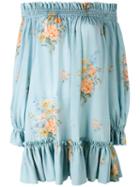 Alexander Mcqueen - Off-the-shoulder Smocked Dress - Women - Silk - 40, Blue, Silk