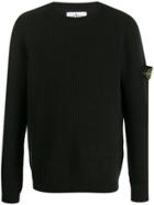 Stone Island Ribbed Knit Logo Patch Sweater - Green