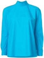 Delpozo - Funnel-neck Knitted Top - Women - Cotton - 36, Blue, Cotton