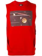 Dust - Sleeveless Car Print T-shirt - Unisex - Cotton - L, Red, Cotton
