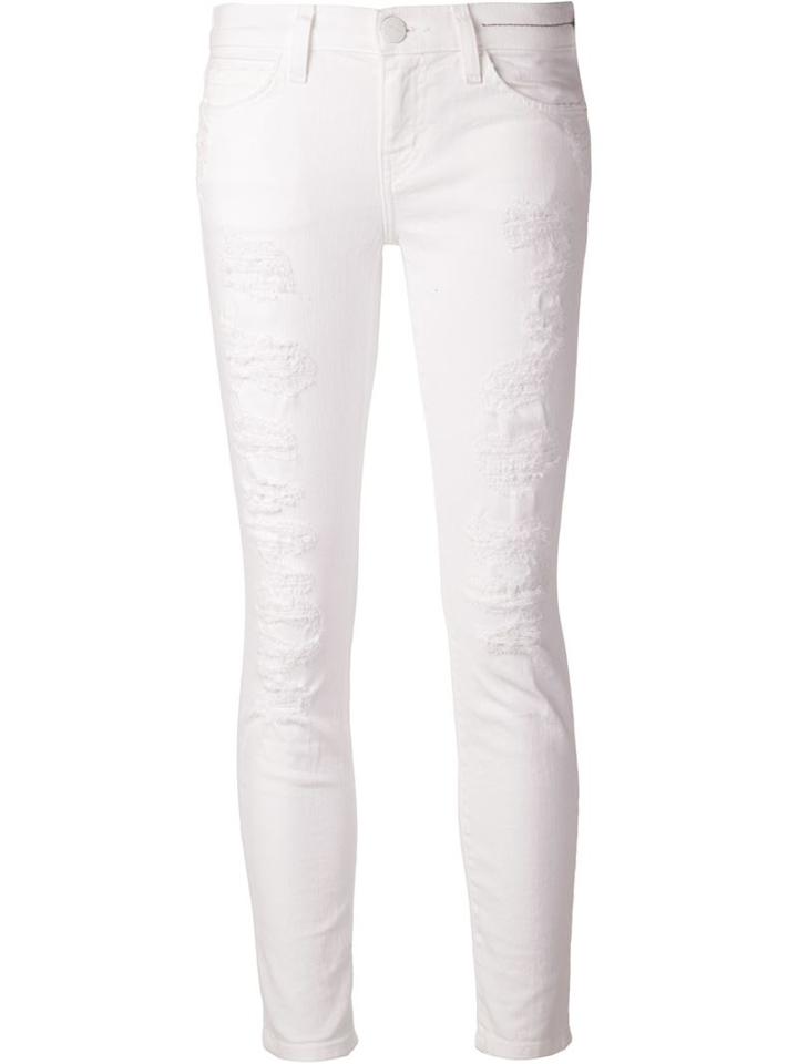 Current/elliott Distressed Skinny Jeans, Women's, Size: 29, White, Cotton/spandex/elastane