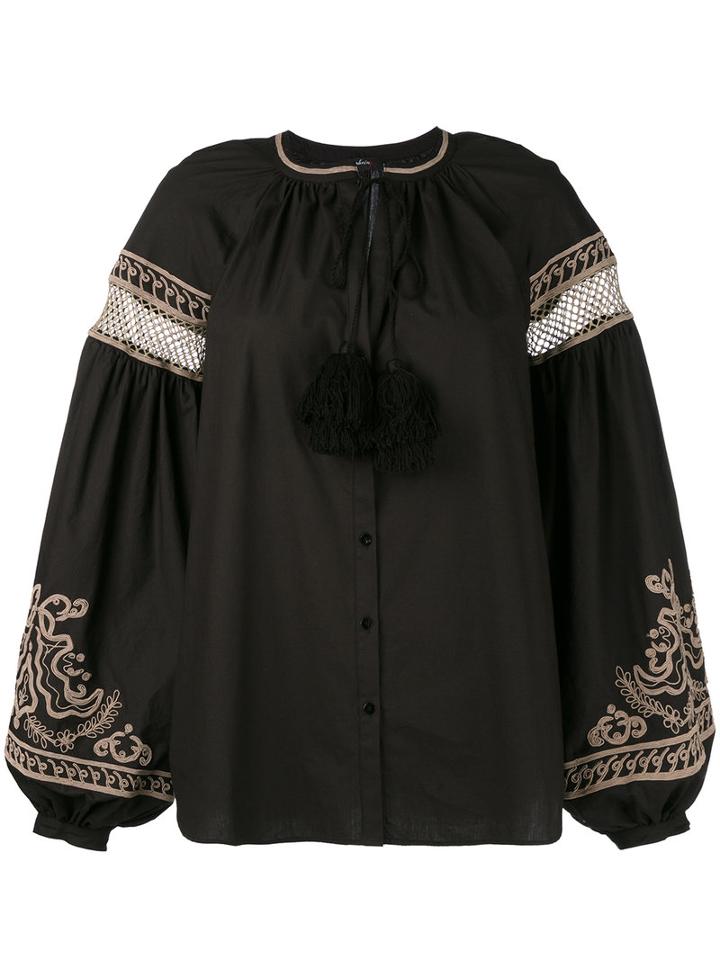Wandering - Embroidered Tassel Shirt - Women - Cotton - 42, Black, Cotton