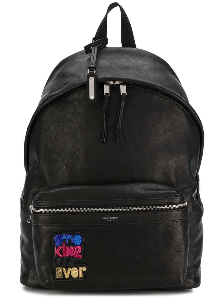 Saint Laurent Smoking Forever Slogan Backpack - Black