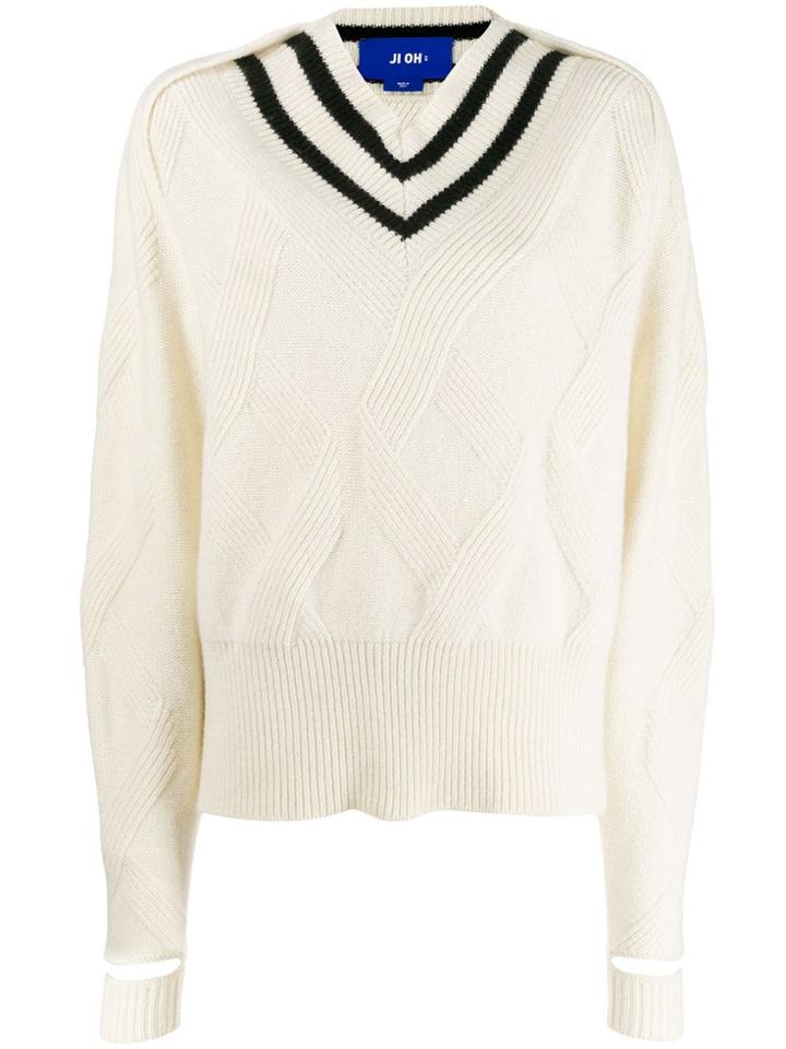 Ji Oh Stripe Long-sleeve Sweater - White
