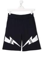 Neil Barrett Kids Lightning Bolt Print Shorts - Blue