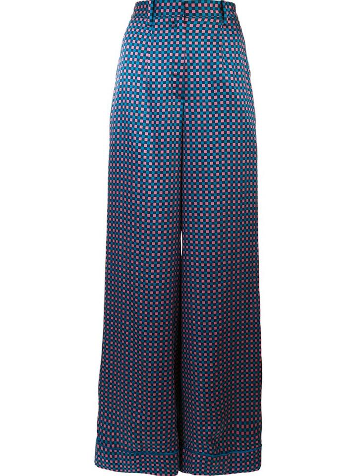 Monique Lhuillier Cubic Print Trousers, Women's, Size: 4, Blue, Silk