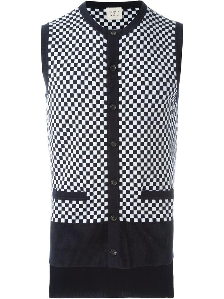 Wooster + Lardini Checked Button Down Waistcoat, Men's, Size: Medium, Blue, Wool
