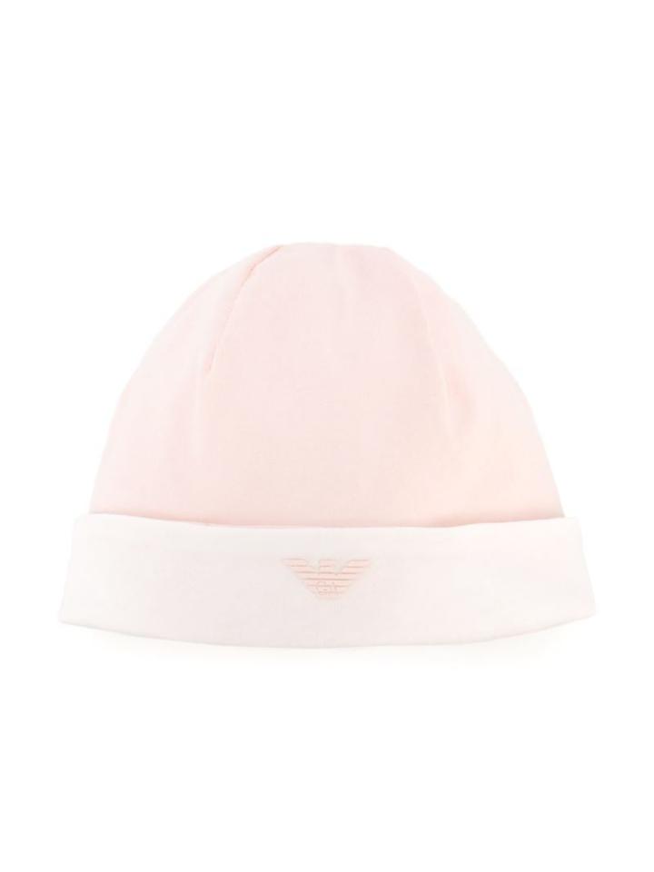 Armani Junior Striped Logo Beanie, Boy's, Pink/purple
