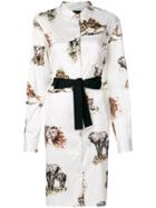 Pinko Animal Print Shirt Dress With Tie Waist - White