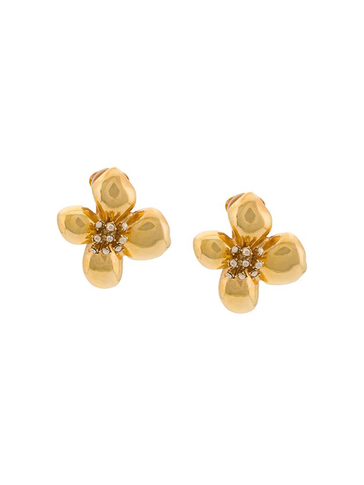 Oscar De La Renta Grapefruit Flower Button Earrings - Metallic