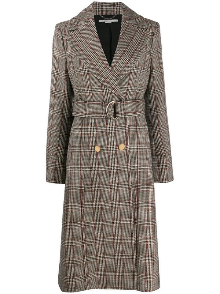 Stella Mccartney Check Print Long Belted Coat - Neutrals