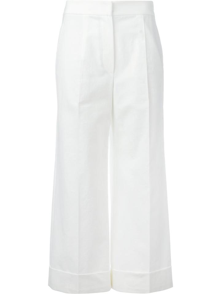 Brunello Cucinelli Wide Leg Cropped Trousers, Women's, Size: 38, White, Cotton/spandex/elastane/polyester/acetate