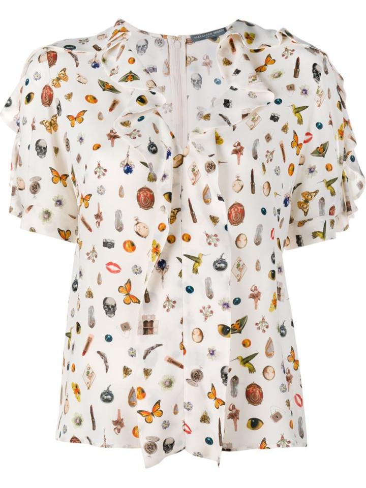 Alexander Mcqueen Obsession Print Silk Short Sleeve Top