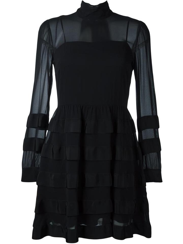 Red Valentino Sheer Panel Dress, Women's, Size: 44, Black, Silk/polyester/viscose