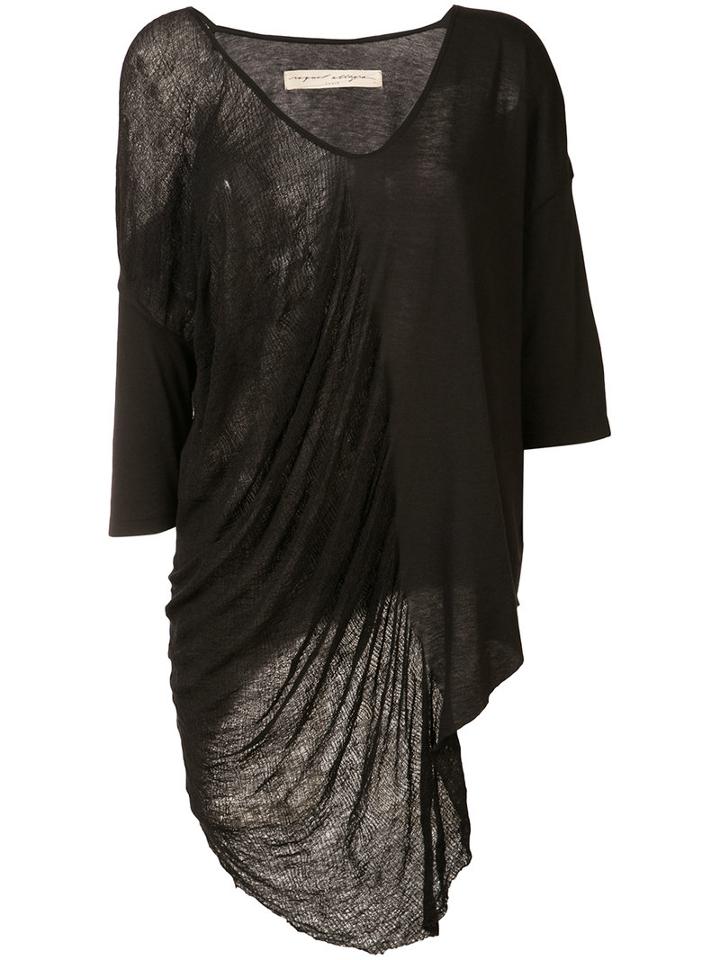 Raquel Allegra - Asymmetric Draped Top - Women - Cotton/polyester - 2, Black, Cotton/polyester