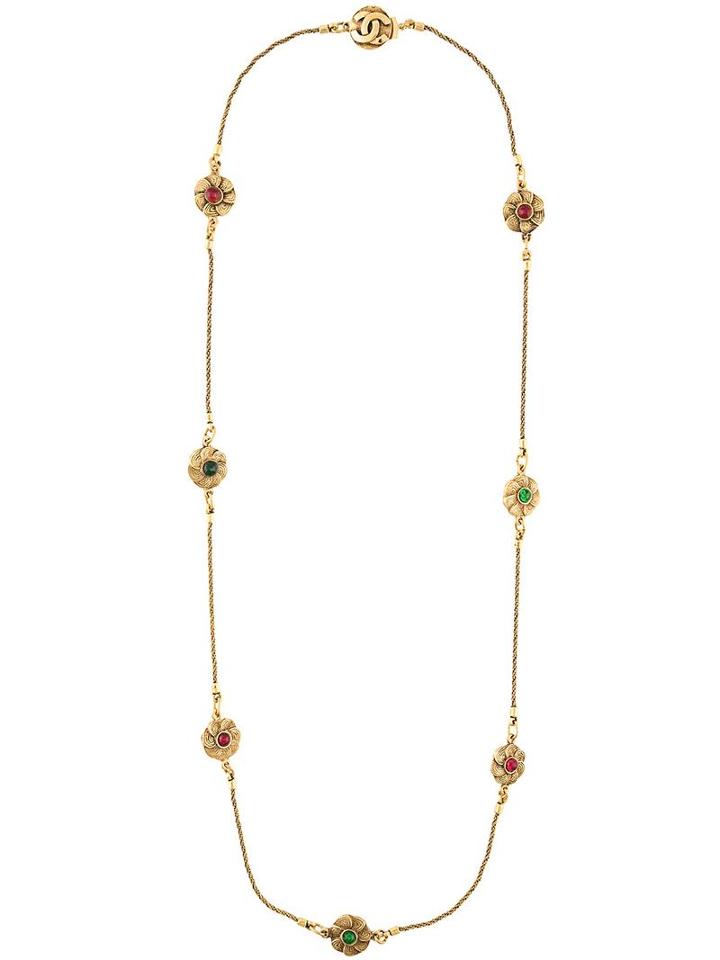 Chanel Vintage Flower Charm Necklace, Women's, Metallic