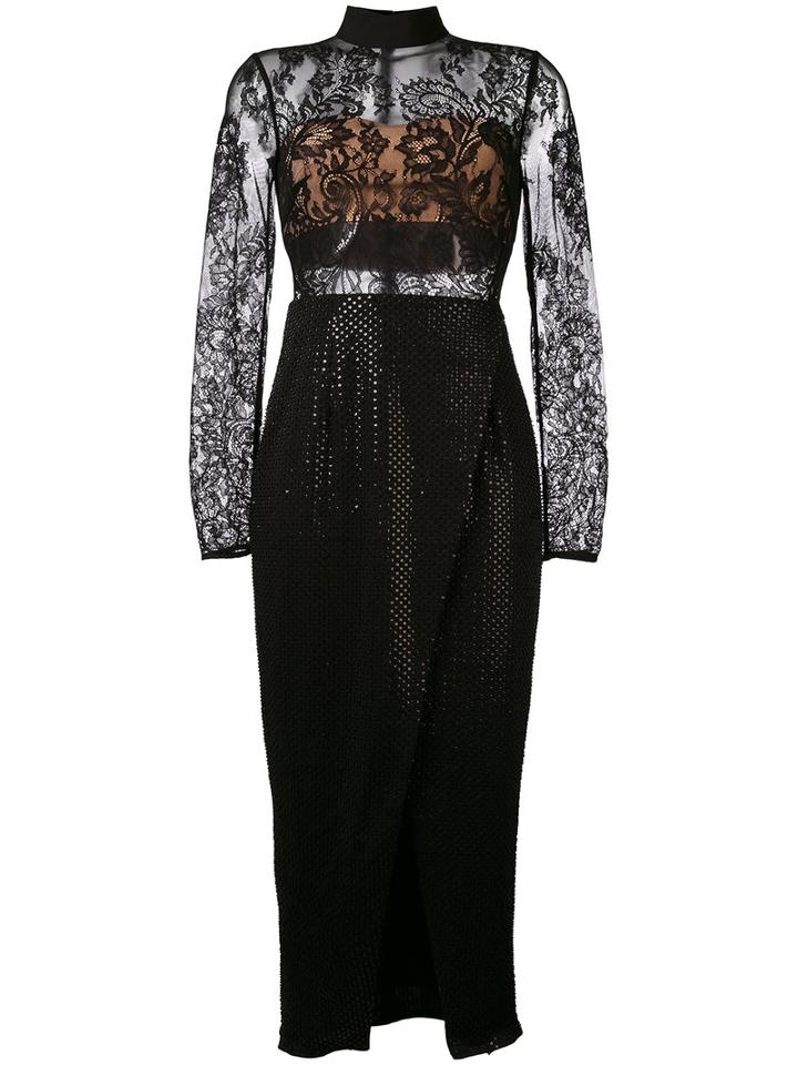 Self-portrait - Floral Lace Fitted Dress - Women - Cotton/polyamide/polyester/spandex/elastane - 14, Black, Cotton/polyamide/polyester/spandex/elastane