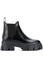 Prada Beatle Leather Ankle Boots - Black
