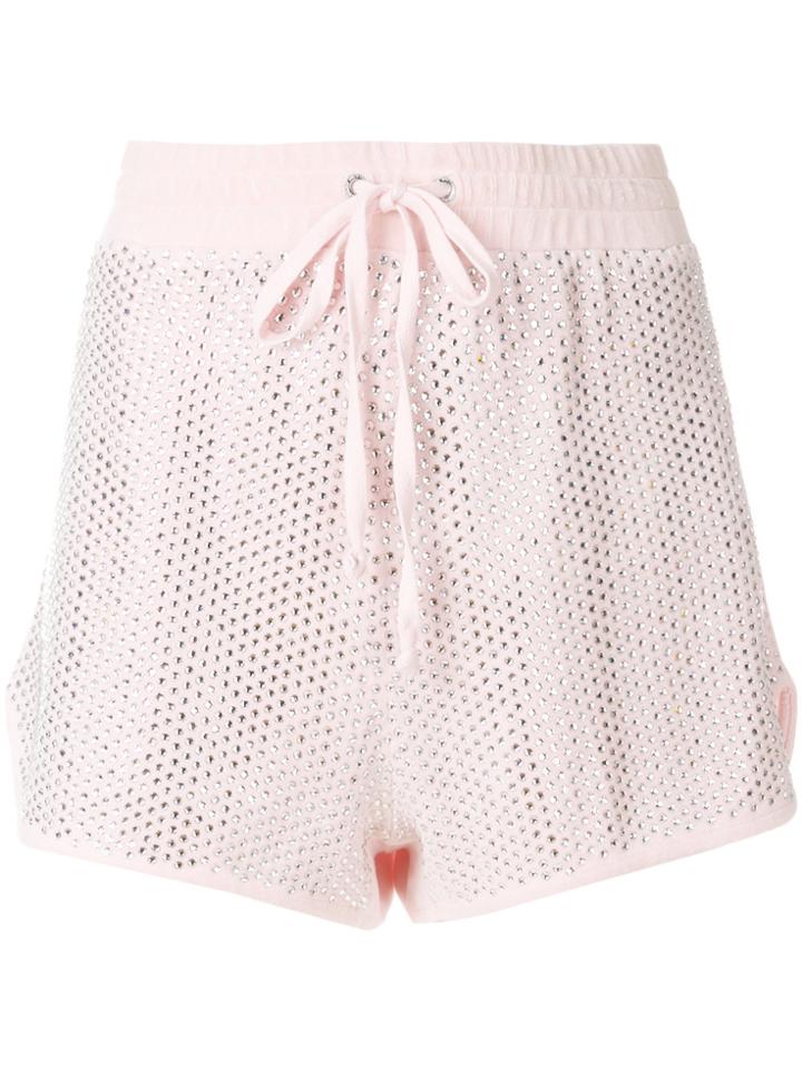 Juicy Couture Swarovski Embellished Velour Shorts - Pink & Purple