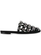 Ermanno Scervino Embellished Caged Flat Sandals - Black