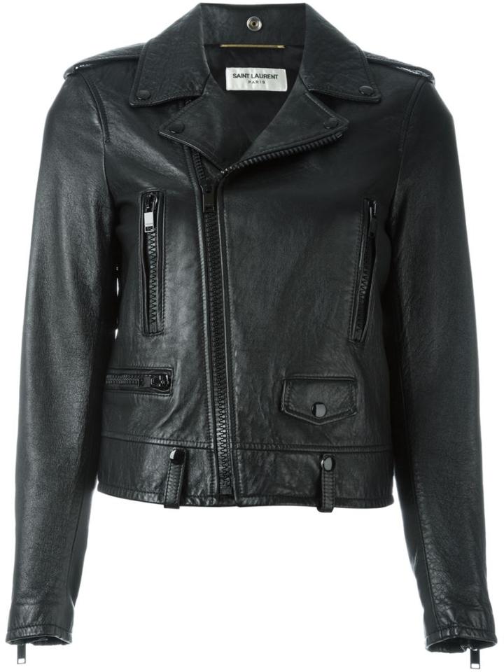 Saint Laurent Cropped Biker Jacket, Women's, Size: 38, Black, Cupro/cotton/lamb Skin