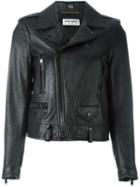 Saint Laurent Cropped Biker Jacket, Women's, Size: 38, Black, Cupro/cotton/lamb Skin