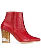 Toga Pulla Studded Western Ankle Boots - Red