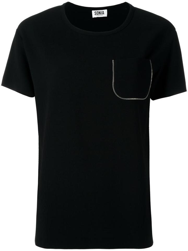 Sonia By Sonia Rykiel Zipped Chest Pocket T-shirt, Women's, Size: 36, Black, Polyester/triacetate