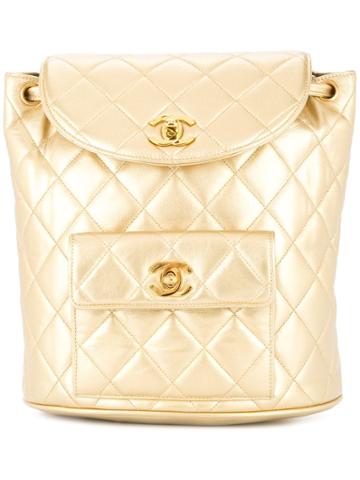 Chanel Vintage Chanel Quilted Cc Chain Backpack - Metallic