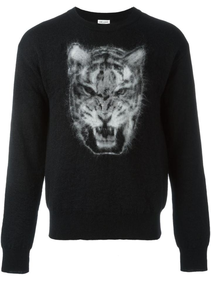 Saint Laurent Tiger Intarsia Jumper, Men's, Size: Small, Black, Polyamide/mohair/wool