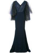 Christian Siriano Embellished Tulle Sleeve Gown - Black