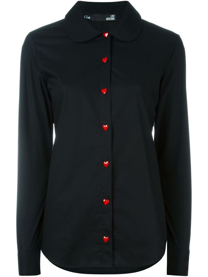 Love Moschino Heart Button Shirt, Women's, Size: 42, Black, Cotton/spandex/elastane