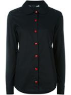 Love Moschino Heart Button Shirt, Women's, Size: 42, Black, Cotton/spandex/elastane