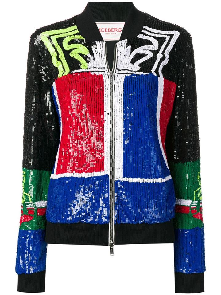Iceberg Sequin Bomber Jacket - Black