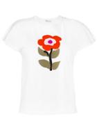 Red Valentino Flower Print T-shirt, Women's, Size: Large, White, Cotton/polyamide