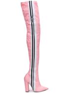 Gcds Contrast Thigh-high Boots - Pink & Purple