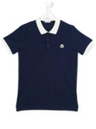 Moncler Kids Contrast Collar Polo Shirt, Boy's, Size: 14 Yrs, Blue
