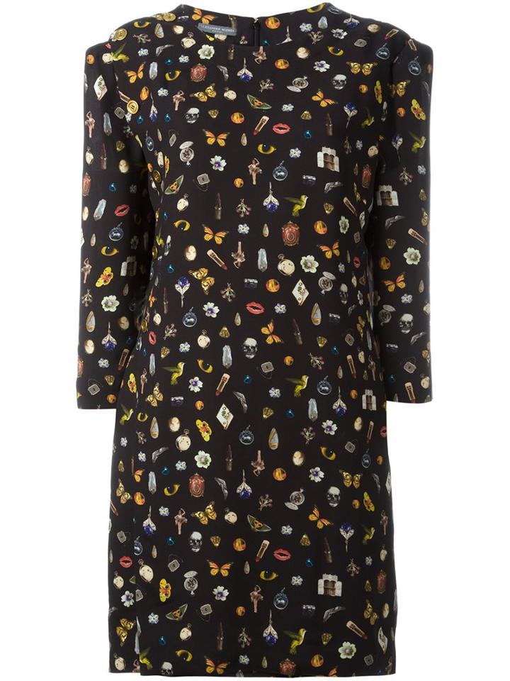 Alexander Mcqueen 'obsession' Print Dress, Women's, Size: 44, Black, Viscose/silk