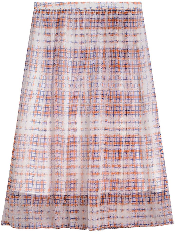 Burberry Scribble Check Print Silk Skirt - Red