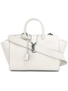 Saint Laurent Logo Plaque Tote, Women's, White, Leather