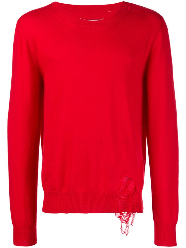 Maison Margiela Distressed Fitted Sweatshirt - Red
