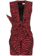 Saint Laurent Tiger Print Tie Front Dress - Red