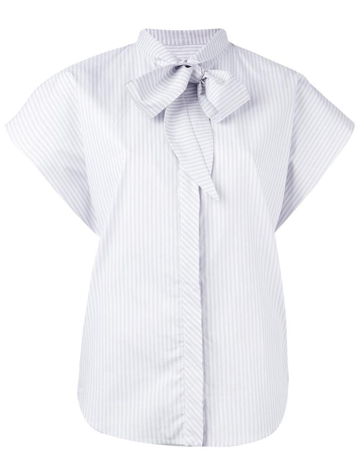 Mm6 Maison Margiela Micro-stripe Cap Sleeve Bow Shirt, Women's, Size: 40, Grey, Cotton
