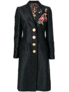 Dolce & Gabbana Embroidered Rose Patch Jacquard Coat - Black