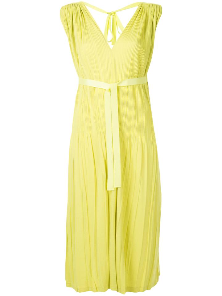 Han Ahn Soon Pleated V-neck Dress - Yellow & Orange